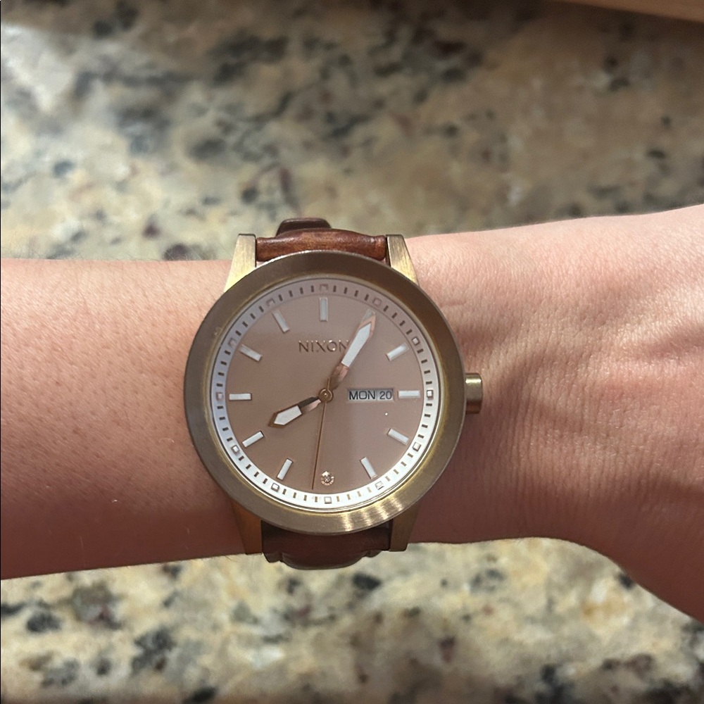 Nixon Gold Watch with Brown Leather Strap